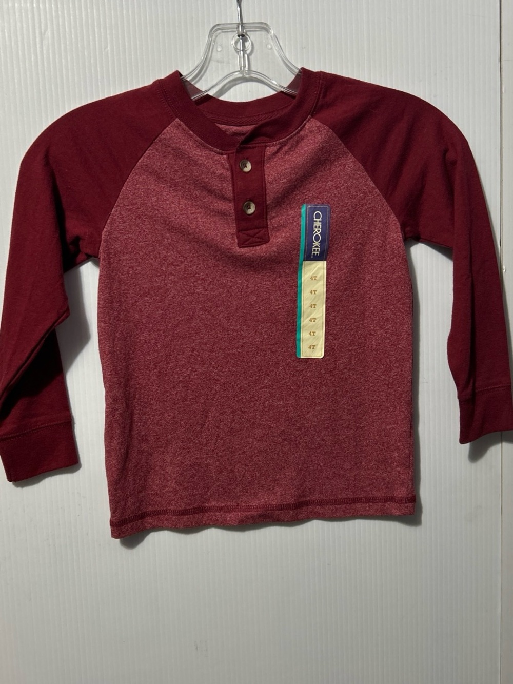 Cherokee Maroon Raglan Henley Long Sleeve Tee